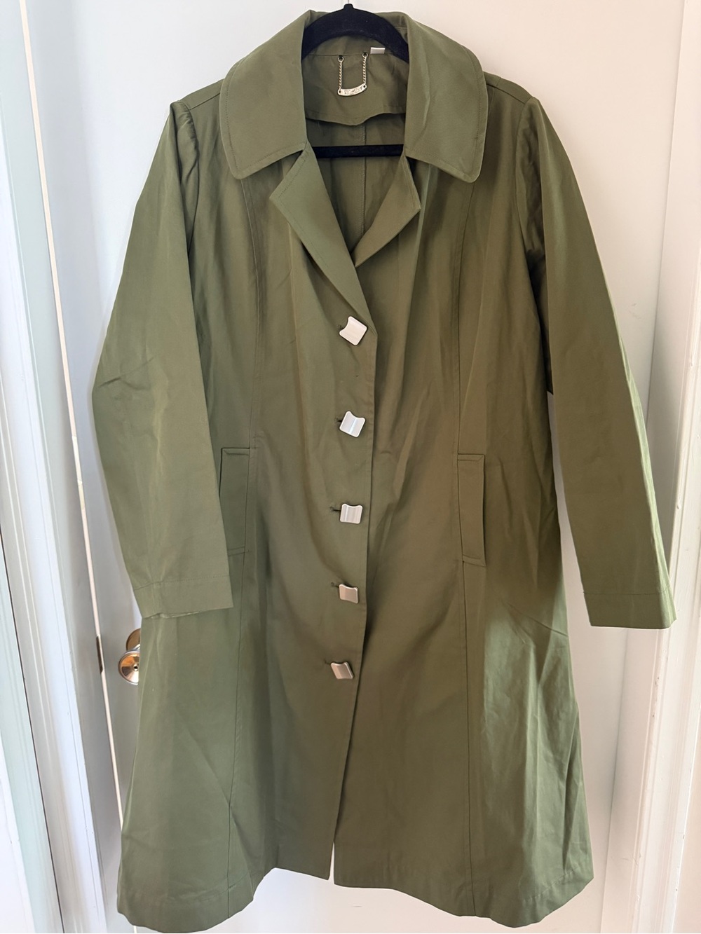 Blue Sky Clothing Co 1X Olive Waxed Cotton Trench Coat Fair Trade Belted